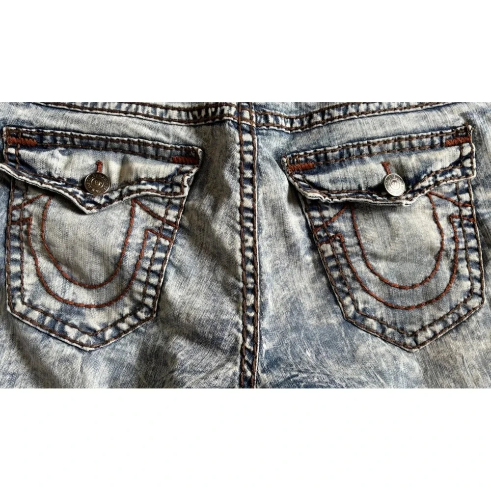 True Religion‎ Rocco Relaxed Skinny Super T Acid Wash Denim Shorts Mens 40 Blue